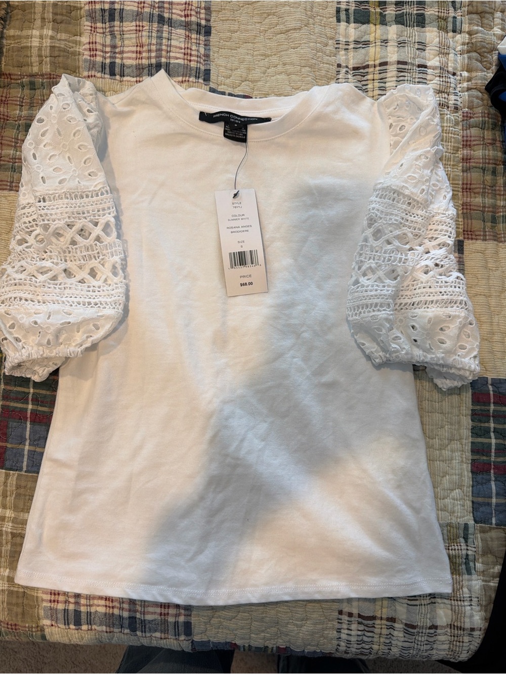French Connection White Lace Sleeve Top NWT Size S